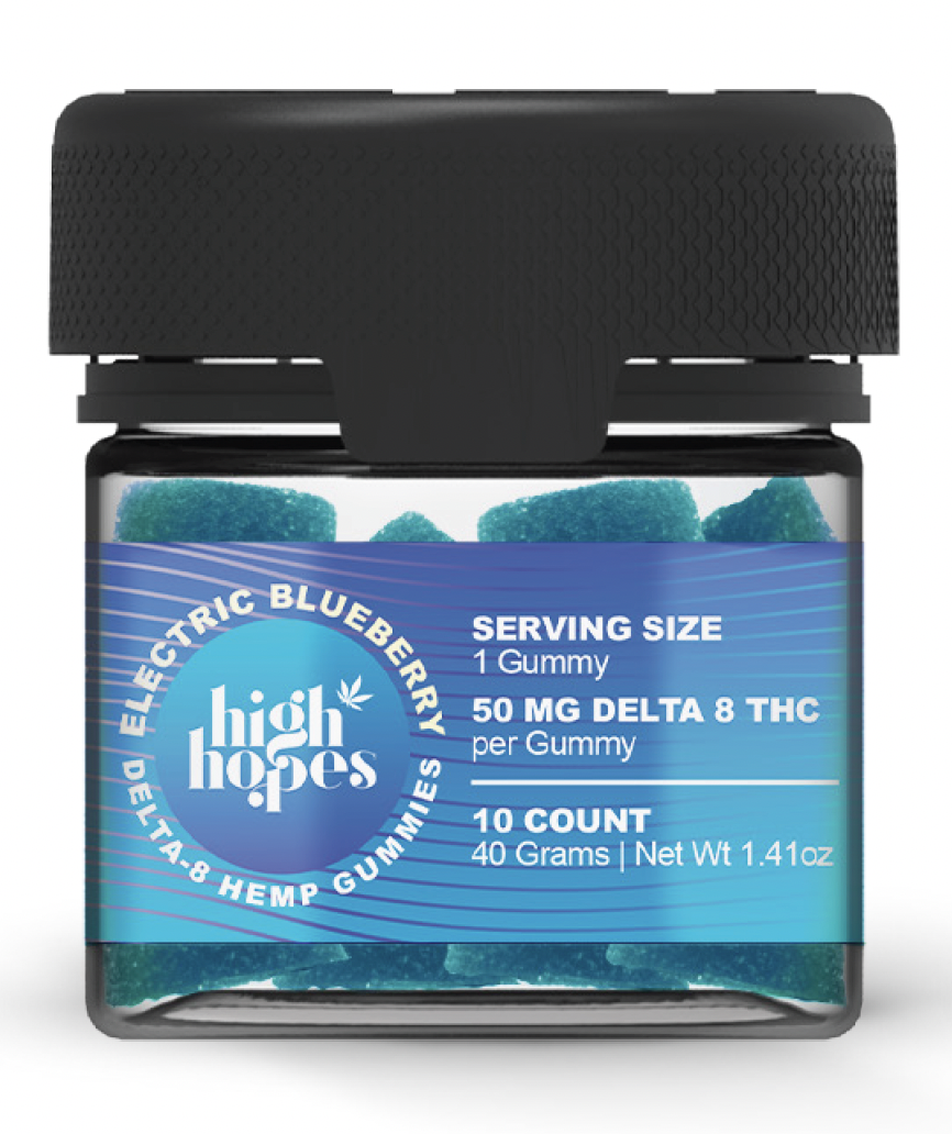 Delta 8 Gummies High Hopes Electric Blueberry 10 Pcs, 50 MG