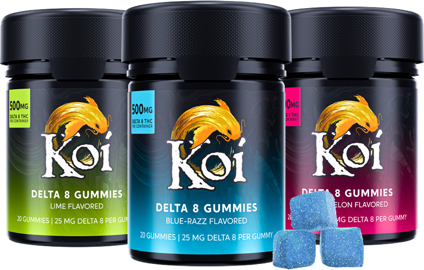 Delta 8 CBD Koi Gummies Blue-Razz, 20 Pcs, 500 mg, 25 mg each piece